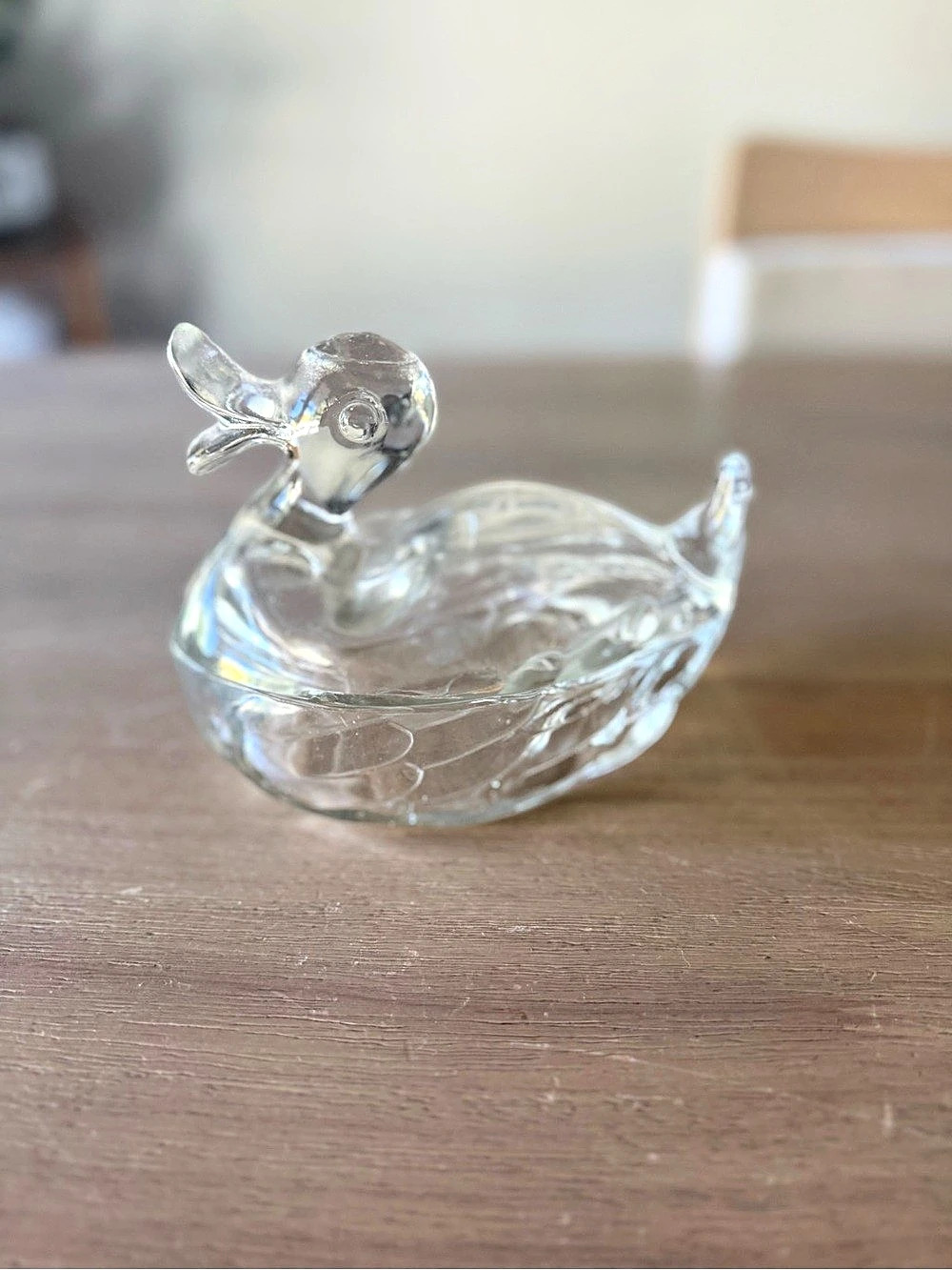 Vintage Jeanette nesting Glass Duck, Trinket Dish, Candy Dish w/Lid Vintage 1950